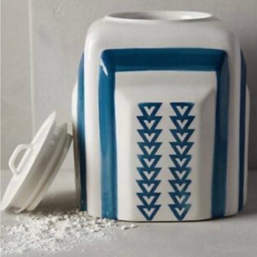 Anthropologie Canister MARQUESAS Jar Handle Striped Geometric Turquoise